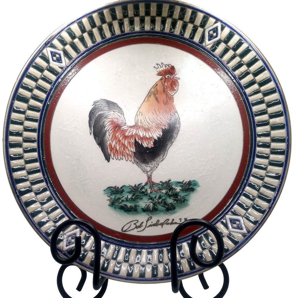 Vintage Ellas Rooster Decorative Plate 10" Diameter Hand-Painted Ceramic
